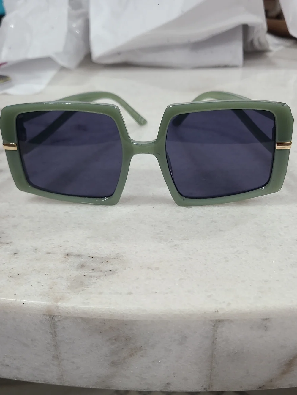 Square Olive Green Women's Sunglasses with Dark Lenses